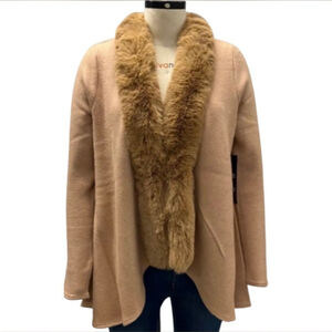 Women's Adrienne Landau Camel Faux Fur Collar Cardigan M